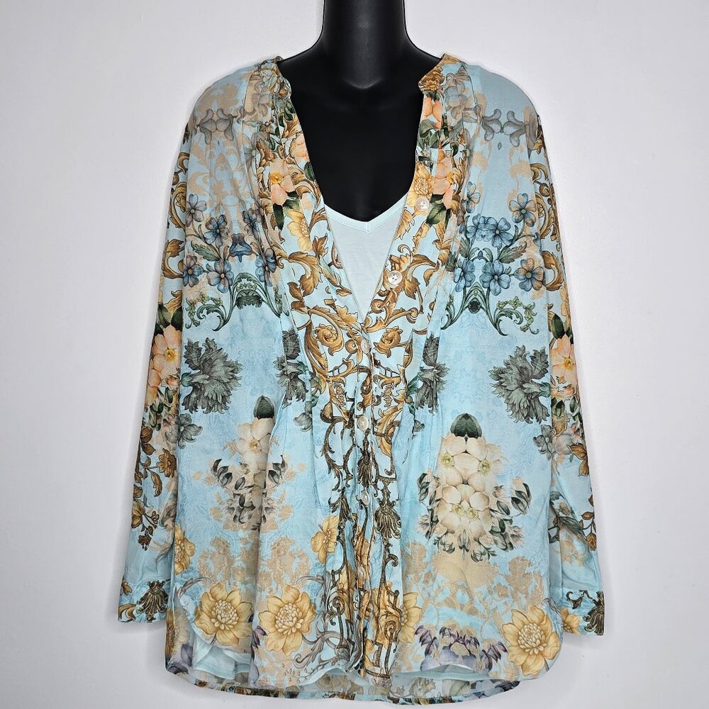 Soft Surroundings Womens Large Top Blouse & Cami 2 Pc Set NEW Baroque Floral